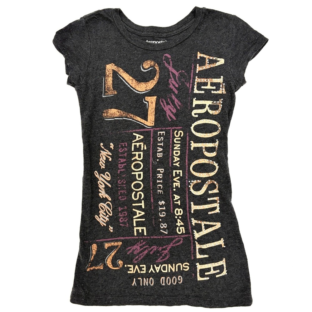 Y2K VTG Aeropostale T-Shirt Vintage Graphic Rhinestone XS Gray